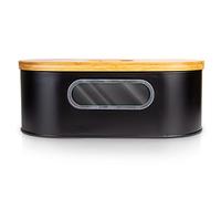 Tomas Weil Bread Bins - Premium Small Bread Box with Cutting Board - Modern Small Bread Box with Bamboo Lid - Elegant and Modern Design - Housewarming Present Idea - Black Bread & Loaf Tins (Black)