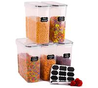 Tomas Weil Cereal Storage Containers 4L Set of 5 - Airtight Food Storage Containers with 15 Labels and 1 Marker. Keep Your Cereal Fresher for Longer!!! (Black)