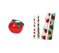 Tomato Ceramic Candle Holder & Tomato Design Tapered Dinner Candles Bundle