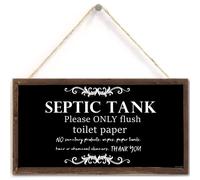 TOMATO FANQIE Bathroom Quote Wood Sign-Septic Tank Sign Hanging Signs 10 X 5 Inch, Toilet Rule Wooden Plaque Hanging Wall Art, Septic Tank Toilet Notes Hanging Bathroom Restroom Door Decor