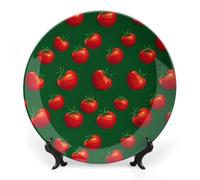 Tomato Green Background Personalized Bone China Decorative Plate Ceramic Decorative Plates with Display Stand for Home Office Decor