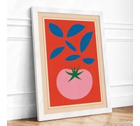 Tomato in Bloom Mid-Century Framed Wall Art Print A1 (84.1×59.4cm) White, Wall Decor for Living Room, Bedroom, Office & Home, Ready to Hang, Art Gift