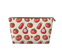 Tomato Ketchup Red Print Makeup Bag, Cosmetic Travel Toiletry Bag for Women, Cute Leather Makeup Pouch Organizer