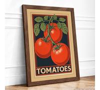 Tomato Label Vintage Framed Wall Art Print A1 (84.1×59.4cm) Walnut, Wall Decor for Living Room, Bedroom, Office & Home, Ready to Hang, Art Gift