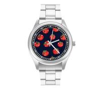 Tomato Pattern Watch for Men Metal Band Watches Business Gift Three-Hand Wrist Watch for Boyfriend Father
