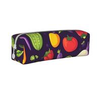 Tomato Pepper Eggplant Pencil Case Portable Cylindrical Pencil Pouch with Zipper Leather Cosmetic Pouch Bag