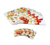 Tomato Placemats and Coasters Set | 8-piece Cork Backed Table Mats and Coasters with Colourful Garden Tomatoes Design