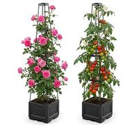 Tomato Planter with Wheels & Self Watering - 57" Tiered Pot with Drip Tray for Climbing Plants, Vegetable Vine, Flowers - Mobile Indoor/Outdoor Gardening for Small Space, Patio, Balcony (2 Pack)