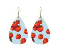 Tomato Printed Droplet Shaped Acrylic Personalized Earrings, Suitable For Wearing In Various Occasions