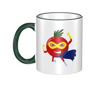 Tomato Superman Dual-Sided Edge-Color Ceramic Mug - Premium Handcrafted Ceramic Coffee Mug With Vibrant Full-Edge Printed Design, Smooth Rim & Ergonomic Arc Handle For Home, Office & Gifting