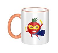 Tomato Superman Dual-Sided Edge-Color Ceramic Mug - Premium Handcrafted Ceramic Coffee Mug With Vibrant Full-Edge Printed Design, Smooth Rim & Ergonomic Arc Handle For Home, Office & Gifting