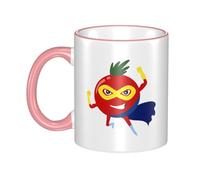 Tomato Superman Dual-Sided Edge-Color Ceramic Mug - Premium Handcrafted Ceramic Coffee Mug With Vibrant Full-Edge Printed Design, Smooth Rim & Ergonomic Arc Handle For Home, Office & Gifting