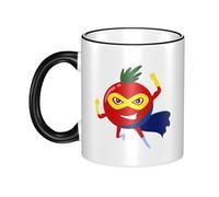 Tomato Superman Dual-Sided Edge-Color Ceramic Mug - Premium Handcrafted Ceramic Coffee Mug With Vibrant Full-Edge Printed Design, Smooth Rim & Ergonomic Arc Handle For Home, Office & Gifting