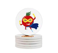 Tomato Superman Round Diatomaceous Earth Coaster Set â€“ Natural, Eco-Friendly, Fast-Absorbing Circular Coasters (1/2/4/6-Piece Pack) With Full-Print Design & Smooth Rounded Edges