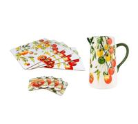 Tomato Tableware Set | Large Ceramic Serving Jug with Matching Placemats and Coasters | Vine Tomatoes Dinnerware