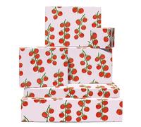 Tomato Wrapping Paper - 6 Sheets Of Gift Wrap With Tags - Red Tomatoes Pattern - Girls Wrapping Paper Birthday - Comes With Stickers - Recyclable - By Central 23
