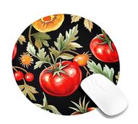 Tomatoes and Peach Floral Mouse Pad, Red Green Fruits Pattern Non-Slip Stitched Edge Mousepad, Rubber Washable Gaming Pad for Home and Office Workstation Round 8x8 Inch