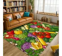 Tomatoes Area Rug, Farmhouse Rustic Broccoli Bells Pepper Harvest Green Non-Slip Aesthetic Rectangle Home Floor Carpet Rugs for Living Room Bedroom Under Bed Apartment Decor 5' X 7'