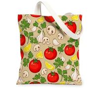 Tomatoes Canvas Tote Bag for Women, Summer Fresh Garlic Mushroom Summer Red Washable Reusable Small Tote Bag Ideas for Family Friends Colleagues Reading Loves 13x15 Inch
