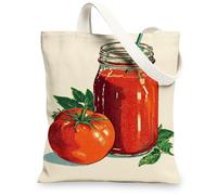 Tomatoes Canvas Tote Bags, Vintage Fruit Design Reusable Grocery Bags, Retro Kitchen Style Lightweight Washable Shoulder Strap Bags for Shopping Picnic 13x15 Inch