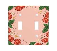 Tomatoes Double Light Switch Cover Plate, Culinary Playful Basil Garlic Summer Red Plastic Standard Size Decorative Wall Plates for New Apartment Home Bedroom Office Decor