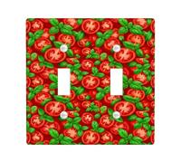 Tomatoes Double Light Switch Cover Plate, Culinary Vibrant Basil Slice Summer Red Plastic Standard Size Toggle Light Switch Cover for Home Living Room Bedroom Bathroom Decor