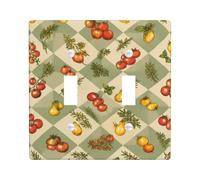 Tomatoes Double Light Switch Cover Plate, Farmhouse Rustic Pear Herb Harvest Green Plastic Standard Size Switch Plate Decorative for Living Room Bedroom Home Office Decor