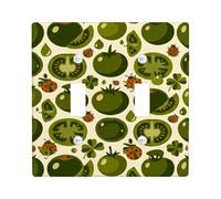 Tomatoes Double Light Switch Cover Plate, Nature Playful Ladybug Shamrock Spring Green Plastic Standard Size Switch Plate Decorative for New Apartment Home Bedroom Office Decor