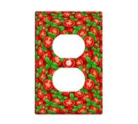 Tomatoes Duplex Outlet Covers Wall Plate, Culinary Vibrant Basil Slice Summer Red Plastic Standard Size Wall Plates for Electrical Outlets for Home Living Room New Apartment Decor