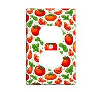Tomatoes Duplex Outlet Covers Wall Plate, Fresh Vibrant Basil Slice Summer Red Plastic Standard Size Decorative Receptacle Outlet Covers for Home Living Room Bedroom Bathroom Decor