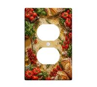 Tomatoes Duplex Outlet Covers Wall Plate, Rustic Vintage Basil Bread Harvest Red Plastic Standard Size Decorative Receptacle Outlet Covers for New Apartment Home Bedroom Office Decor