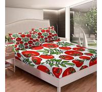 Tomatoes Fitted Sheet Super King Size Vegetables 3D Fitted Sheets Deep Pocket 12 inch 30 cm Bottom Sheet Ultra Soft Microfibre Bedding Set with 2 Pillowcases a/527