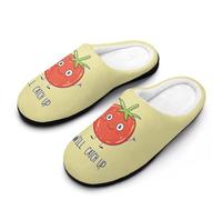 Tomatoes I Will Catch Up Slippers Women Winter Warm Cotton Hotel Slippers Anti-Slip Indoor Slip-Ons House Shoes 11-12（42-43）