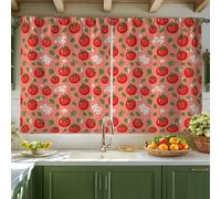 Tomatoes Kitchen Curtains, Farmhouse Rustic Leaf Flower Summer Red Light Filtering Kitchen Curtains Window Decoration for Dining Room Breakfast Nook Sink Area 42x45 Inch