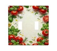 Tomatoes Kitchen Double Light Switch Cover Plate, Culinary Rustic Basil Olive Oil Summer Red Plastic Standard Size Wall Switch Plates Accents for Home Living Room New Apartment Decor