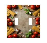 Tomatoes Kitchen Double Light Switch Cover Plate, Rustic Natural Pasta Basil None Red Plastic Standard Size Toggle Light Switch Cover for Living Room Bedroom Home Office Decor