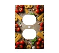 Tomatoes Kitchen Duplex Outlet Covers Wall Plate, Rustic Natural Pasta Basil None Red Plastic Standard Size Double Power Outlet Cover Plate for Living Room Bedroom Home Office Decor