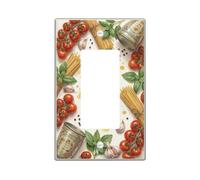 Tomatoes Kitchen Single Rocker Light Switch Cover, Culinary Rustic Basil Garlic Summer Red Plastic Standard Size Accents Wall Switch Plates for Home Living Room New Apartment Decor