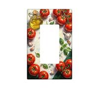 Tomatoes Kitchen Single Rocker Light Switch Cover, Culinary Rustic Garlic Basil Summer Red Plastic Standard Size Decorative Wall Plates for New Apartment Home Bedroom Office Decor