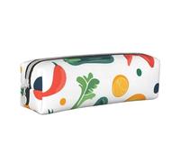 Tomatoes, Loofah, Oranges Pencil Case Portable Cylindrical Pencil Pouch with Zipper Leather Cosmetic Pouch Bag