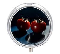 Tomatoes on The Table Round Pill Box 3 Compartment Medicine Pill Organizer with Mirror Travel Small Pill Case Cute Vitamin Organizer Portable Daily Pill Container for Pocket Purse