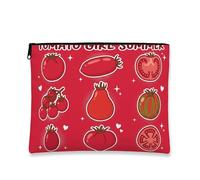 Tomatoes Print Cosmetic Bag, Playful Summer Travel Makeup Pouch for Women, Fun Zipper Organizer, Vibrant Red Fruit Design, Red, 7x9 Inch, Tomatoes