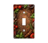 Tomatoes Single Light Switch Cover Plate, Rustic Natural Basil Spices Harvest Red Plastic Standard Size Switch Plate Decorative for Home Living Room Bedroom Bathroom Decor (Single)