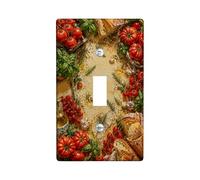 Tomatoes Single Light Switch Cover Plate, Rustic Vintage Basil Bread Harvest Red Plastic Standard Size Switch Plate Decorative for Home Living Room New Apartment Decor (Single)