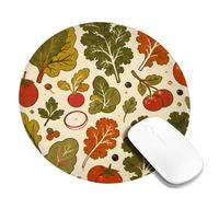 Tomatoes Small Mouse Pad, Autumn Rustic Leafy Greens Radish Fall Green Round Rubber Non Slip Portable Travel Mousepad Desk Decor for Office Home Dorm Laptop Round 8x8 Inch