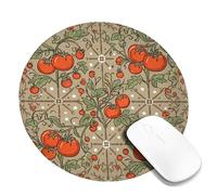 Tomatoes Small Mouse Pad, Botanical Vintage Leaf Flower Harvest Red Round Rubber Washable Portable Travel Mousepad Idea for Home Office Desk Laptop Gamers Gift Round 8x8 Inch
