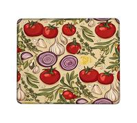 Tomatoes Small Mouse Pad, Culinary Rustic Garlic Onion Harvest Red Square Rubber Smooth Mini Travel Desk Mousepad Decor for Home Office Work Gaming Desk Square 8x10 Inch