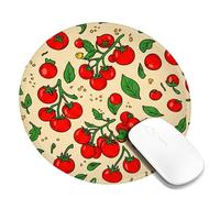 Tomatoes Small Mouse Pad, Fanciful Cartoonish Leaf Branch Summer Red Round Rubber Non Slip Portable Cloth Mousepad Accessories for Office Home Computer Laptop Round 8x8 Inch
