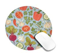 Tomatoes Small Mouse Pad, Farmhouse Rustic Bells Pepper Garlic Summer Green Round Rubber Washable Mini Travel Desk Mousepad Decor for Home Office Work Gaming Desk Round 8x8 Inch