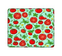 Tomatoes Small Mouse Pad, Fresh Vibrant Mint Yellow Flower Summer Red Square Rubber Smooth Stitched Edge Cloth Mousepad Decor for Home Office Work Gaming Desk Square 8x10 Inch